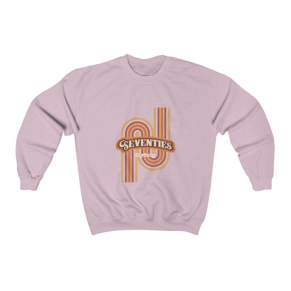 Womens Retro 70's Crewneck Sweatshirt M LIGHT PINK