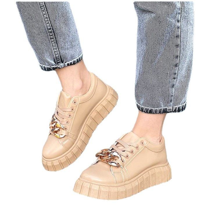 2021 Fall New Style Metal Chain Front Lace Platform Platform Women's Sports And Leisure Single Shoes