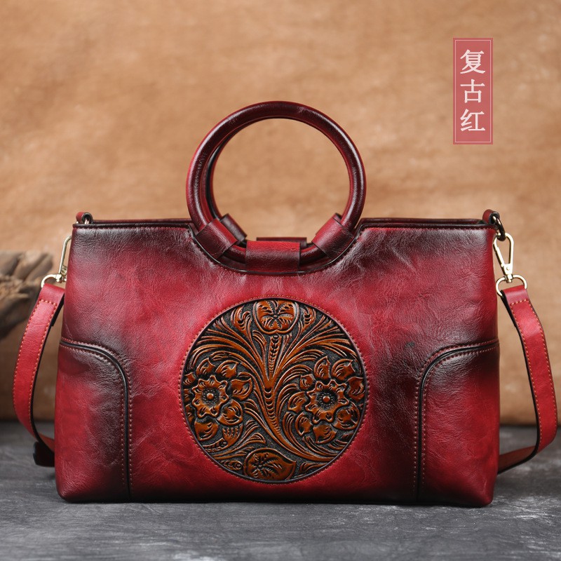 Fashion PU Women's Bag Embossed Retro Handbag Contrasting Color Temperament Mother Bag Literary And Artistic National Style Small Square Bag On Behalf Of