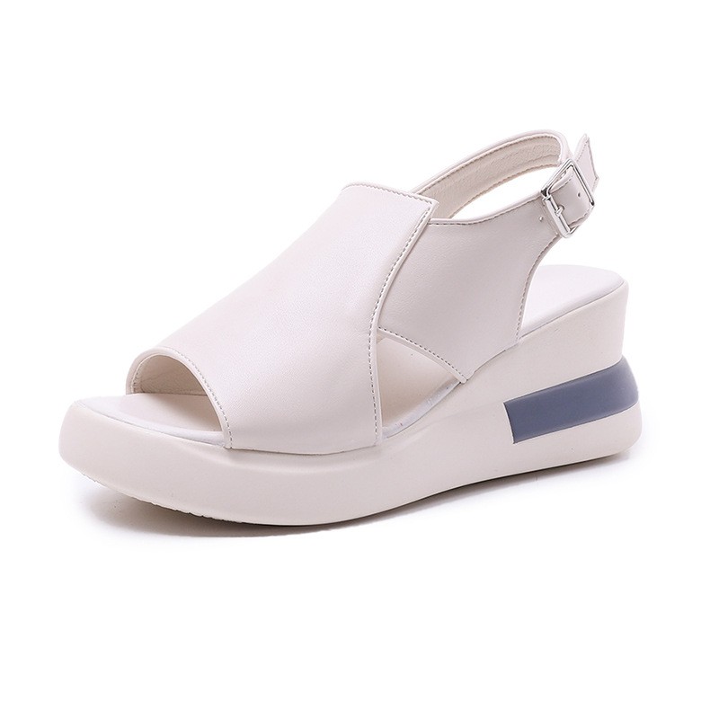 Thick Bottom Wedge Sandals Women's 2021 New Summer High-heeled Fish Mouth Women's Shoes Soft Leather Raised Platform Shoes