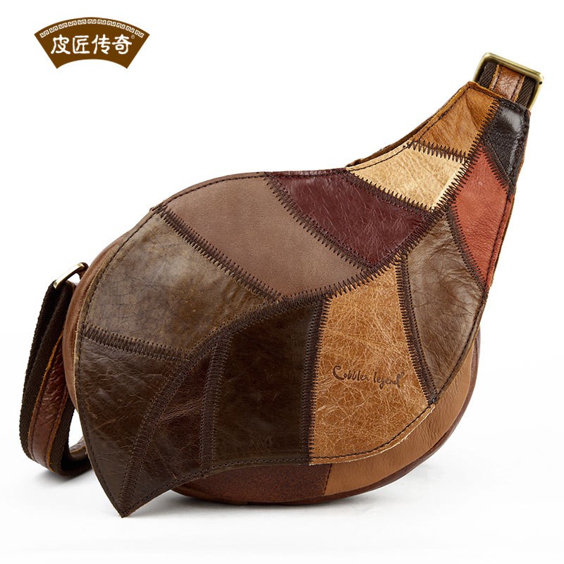 Cross-border Cobbler Legend Leather Bag Cowhide Stitching Chest Bag Men's And Women's Leisure Diagonal Leaf Chest Bag One Piece On Behalf Of