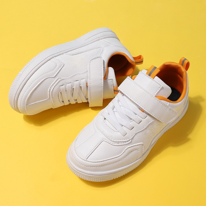 Brand Small White Shoes Leather Waterproof School Designated Middle School Children Campus Student Sports Shoes Running Shoes