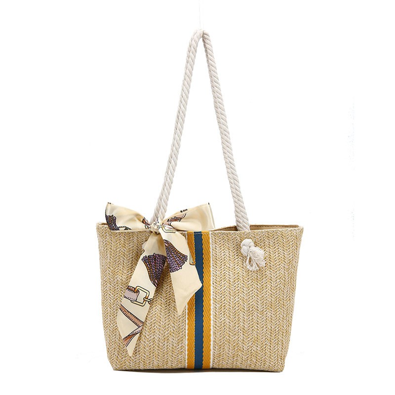 Straw Bag 2021 New Beach Woven Shoulder Bag Japan And South Korea Simple Leisure Bag Holiday Travel Silk Scarf Bag