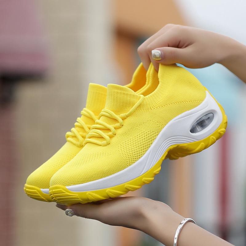 Amazon Cross-border Wish Plus Size Air Cushion Women's Shoes New Mother Sneakers Women's Flying Woven Socks Shoes Rocking Shoes