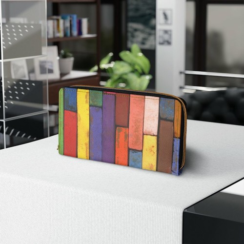 Zipper Wallet, Multicolor Colorblock Brick Style Purse