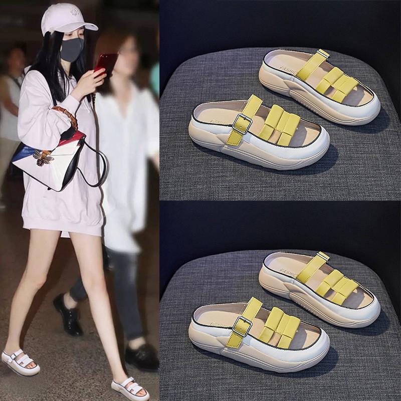 2022 Summer New Slip-on Sandals Women Wear Ins Tide Thick Bottom Sandals Retro Casual Beach Shoes CR605