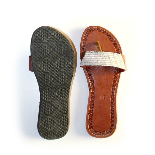 African Leather Women Sandals / Maasai Beaded Leather Sandals