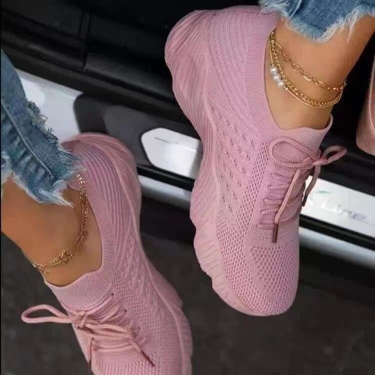 2022 Independent Station Spring And Autumn New Flying Weaving Women's Shoes Air Cushion Bottom Large Size Mesh Breathable Casual Shoes Cross-border Women's Shoes
