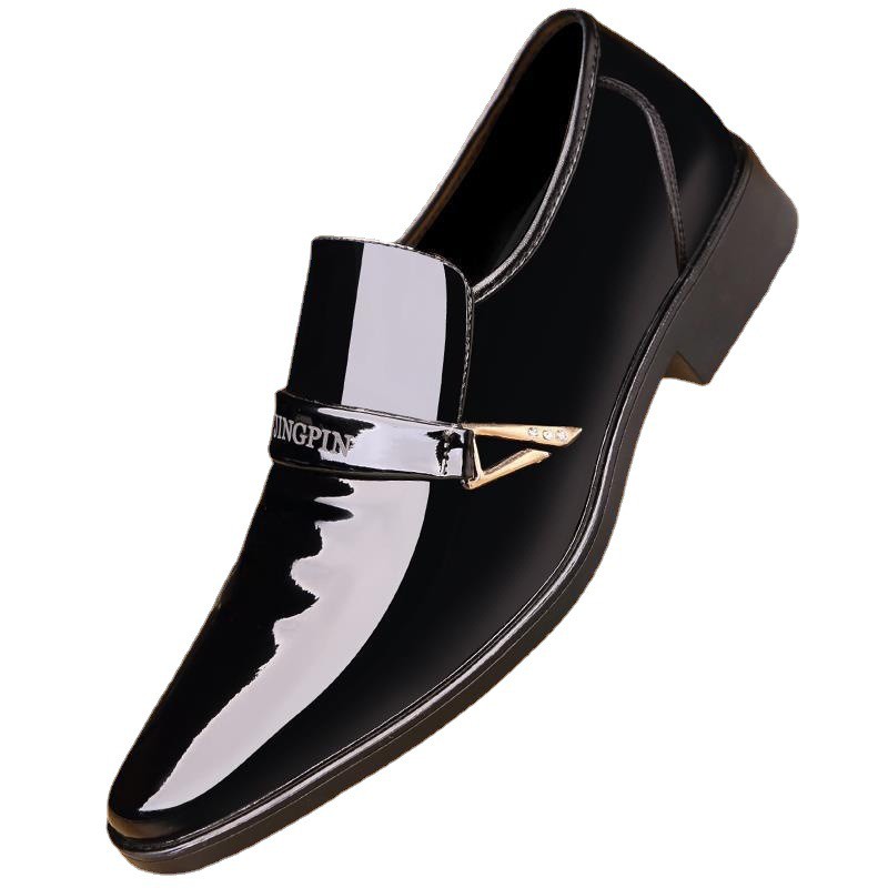 Men's Leather Shoes Korean Style Fashion All-match Shiny Patent Leather Pointed Toe Casual Business Men's Shoes Slip-on Loafers