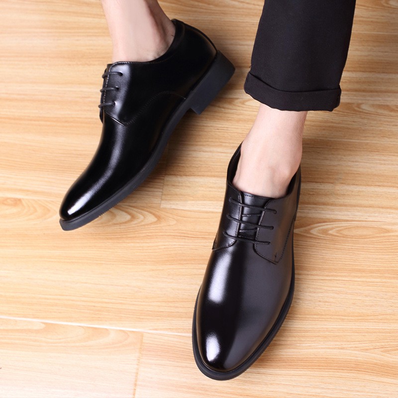 Leather Shoes Men's Spring And Autumn British Business Casual Dress Leather Shoes Youth Inner Heightening Single Shoes Waterproof Work Shoes
