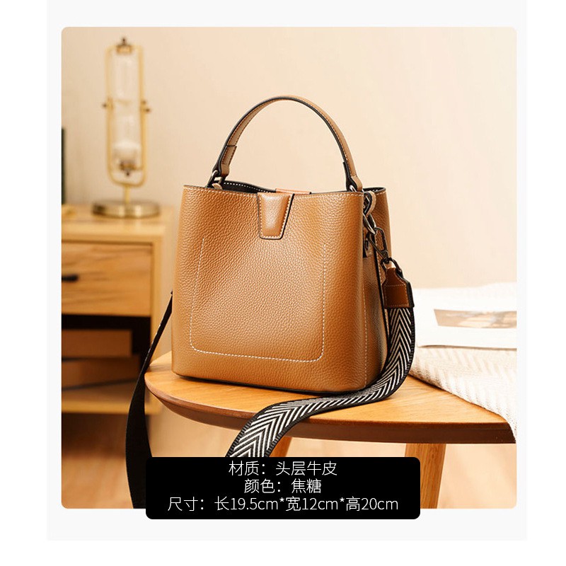 Genuine Leather Cowhide Bucket Bag Female 2021 New Fashion Casual One-shoulder Handbag Diagonal Bag