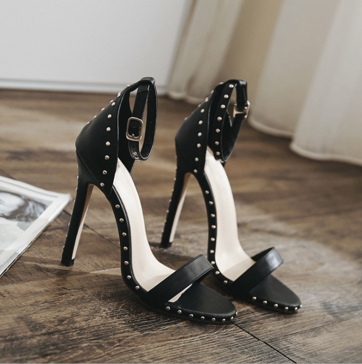 Sandals Stiletto High-heeled Women's Shoes Rivets One Word Belt Sexy Sandals