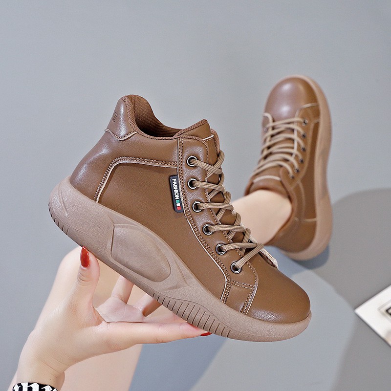Thick-soled High-top Shoes Women's 2022 Hot Style Autumn Ins Trendy Leather All-match Casual Women's Shoes Comfortable Sports Shoes 5895