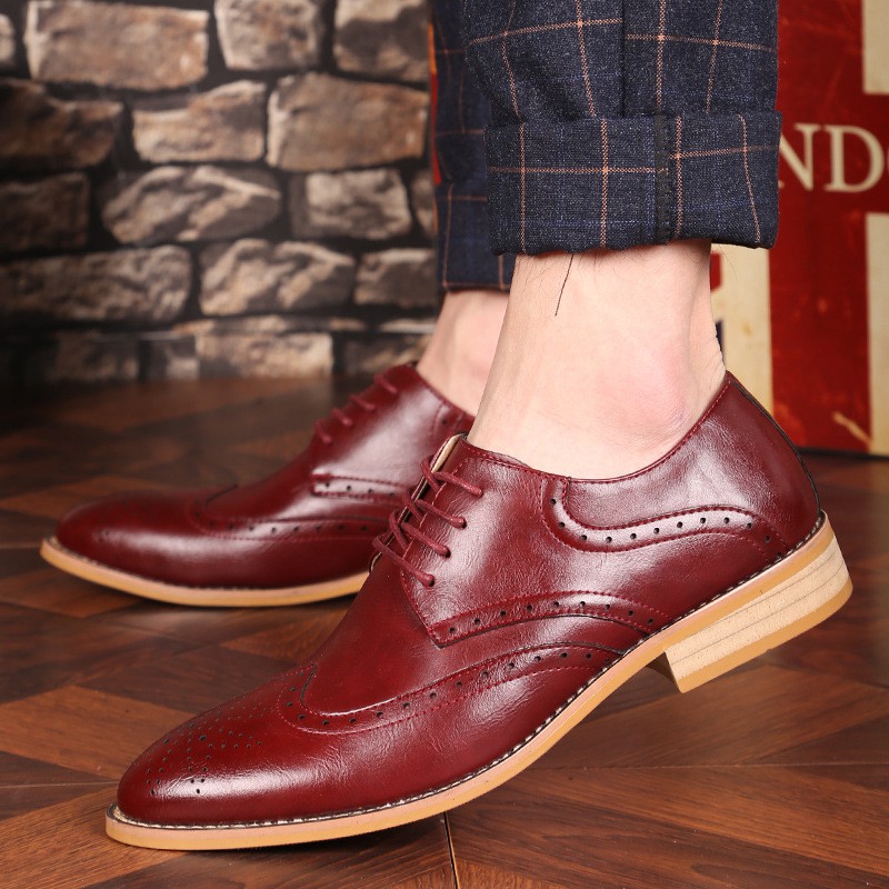 45 Business Men's Shoes 46 Spring And Autumn New Brogue Carved British Style Pointed Toe Casual Leather Shoes Men