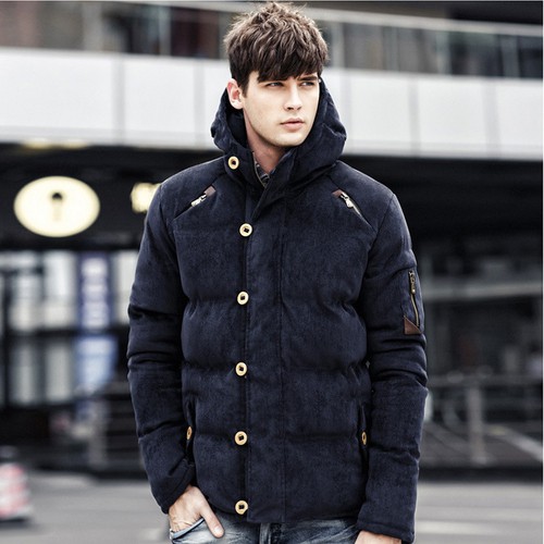 Men's hooded padded corduroy down cotton casual coat