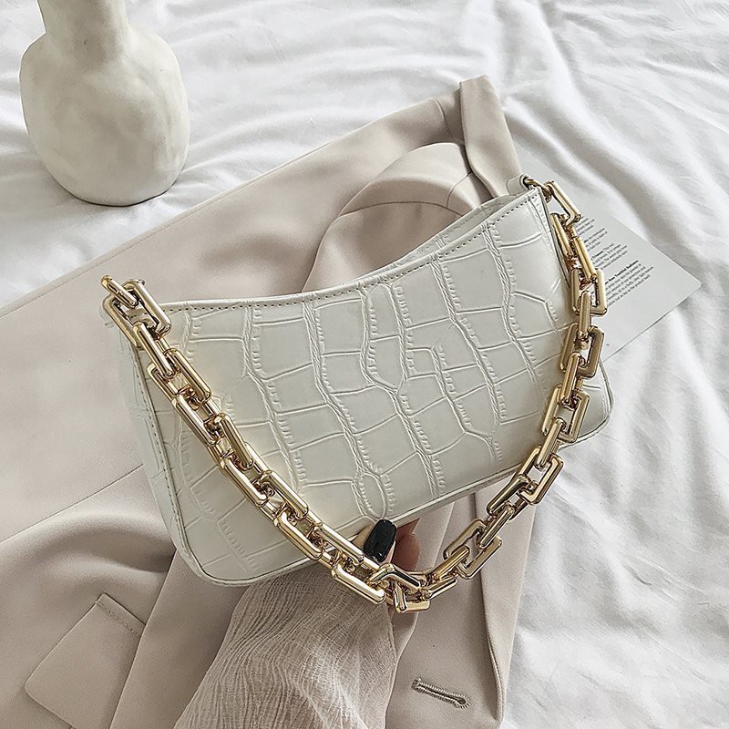 New Trendy Fashion Net Red Crocodile Pattern Handbag Shoulder Bag Ins Chain Armpit Female Bag