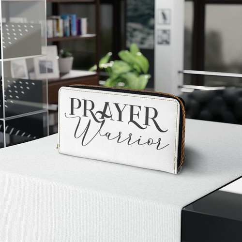 Zipper Wallet, White & Black Prayer Warrior Graphic Purse