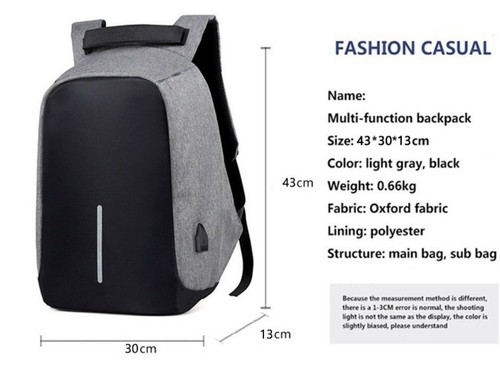 Anti-theft Bag Men Laptop Rucksack Travel Backpack USB Charge College