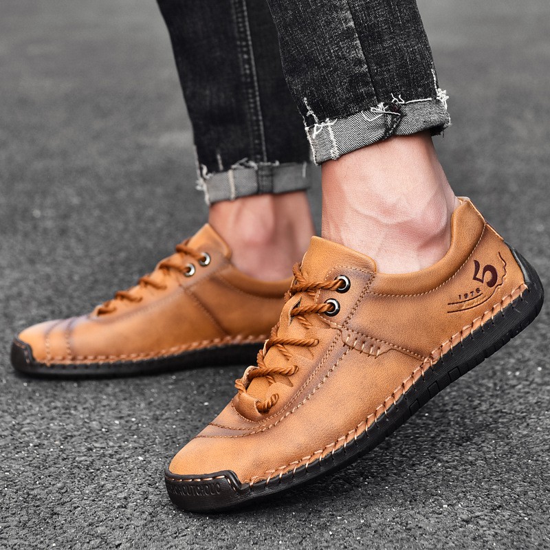 Men's Shoes New Business Soft Sole Casual Shoes Men's Korean Trend Fashion Handmade Casual Leather Shoes Spring And Autumn Large Size Men's Shoes