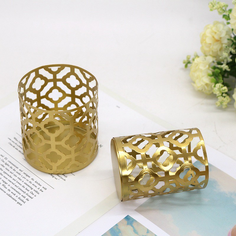 Nordic Golden Geometric Hollow Wrought Iron Candle Holder Creative Aroma Candle Cup Home Decoration Ornaments