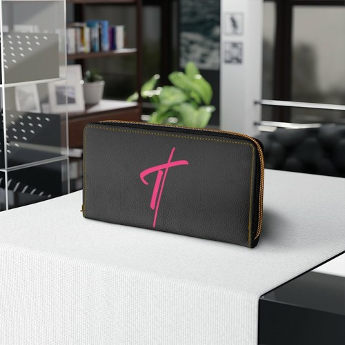 Zipper Wallet, Black & Pink Cross Graphic Purse