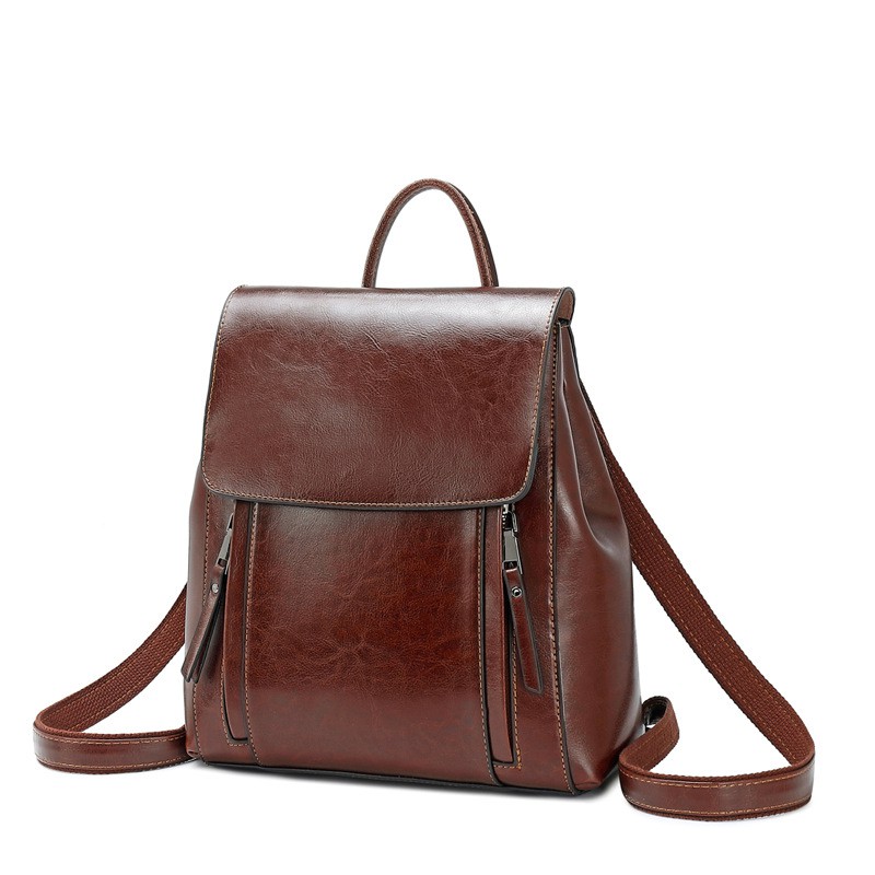 Backpack Women's 2022 New Leather Women's Bag Fashion Oil Wax Cowhide Backpack High-end Women's Backpack
