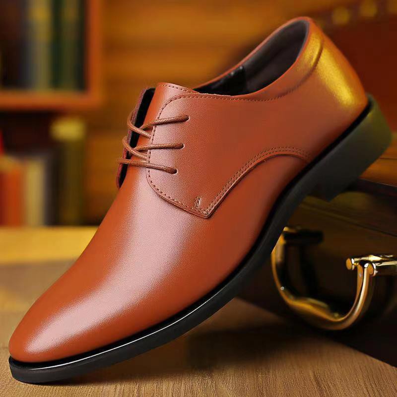 Leather Shoes Men's Spring And Autumn British Business Casual Dress Leather Shoes Youth Inner Heightening Single Shoes Waterproof Work Shoes