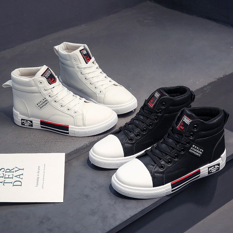 New Men's Mid-top Sneakers Hong Kong Style White Shoes Fashion Trend Casual Shoes Student Shoes