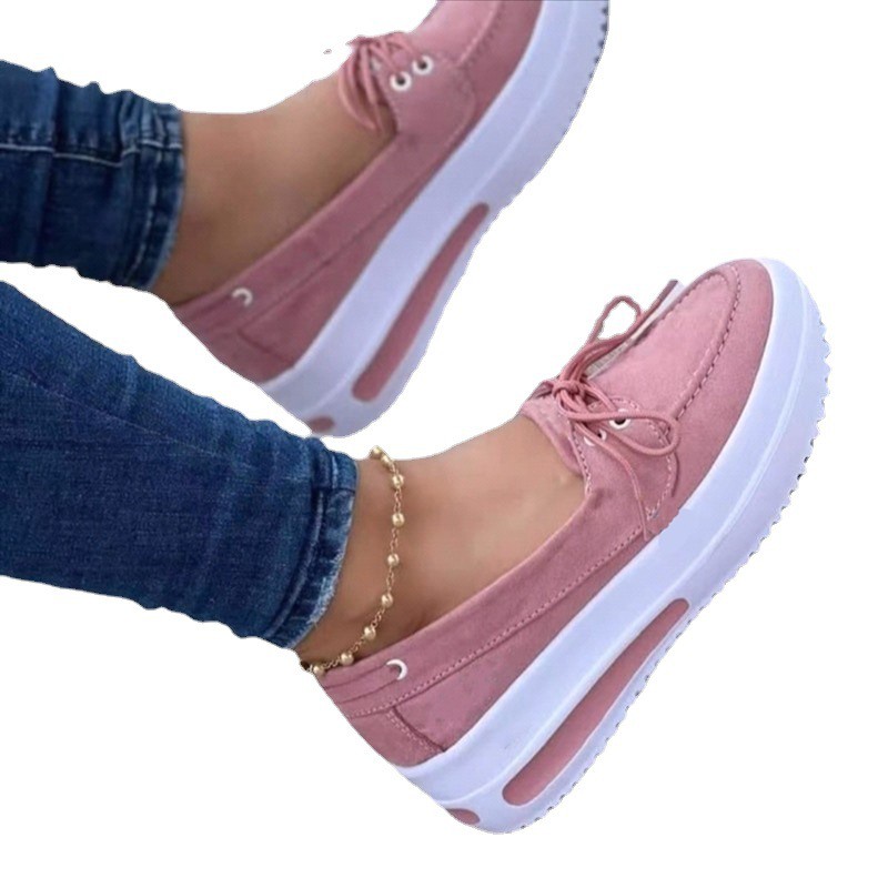 Large Size Women's Shoes Spring Solid Color Front Tie Loafers Slip-on Women's Shoes