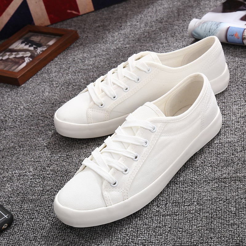 Women's flat-heel all-match literary lace-up white shoes