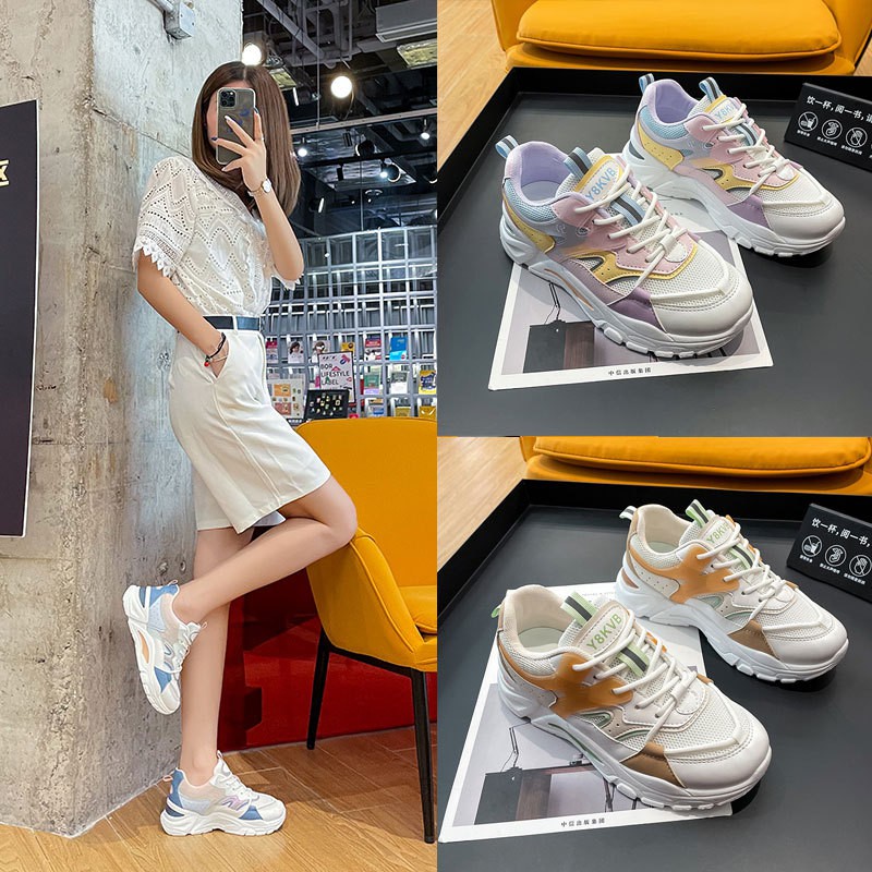 2022 New Daddy Shoes Female Korean Autumn Thick-soled Student Sports Shoes Ins Tide Casual Shoes