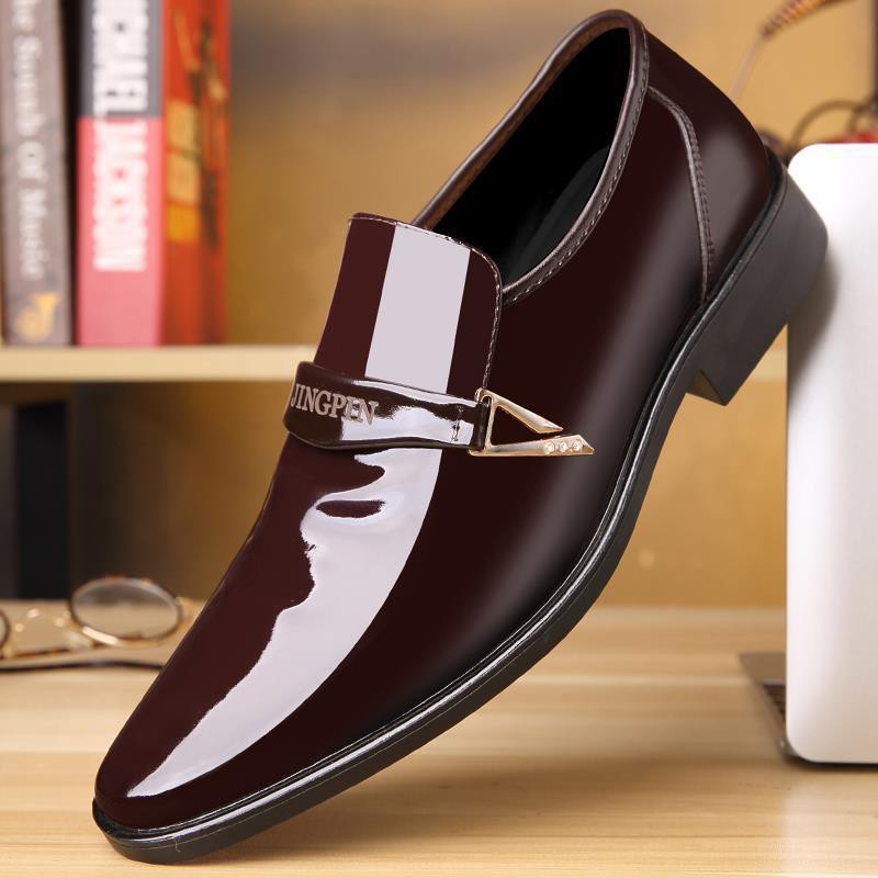 Men's Leather Shoes Korean Style Fashion All-match Shiny Patent Leather Pointed Toe Casual Business Men's Shoes Slip-on Loafers
