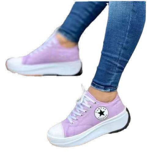 Spring New Low-cut Thick-soled Casual Single Shoes With Round Toe Sponge Cake Bottom Large Size Five-pointed Star Canvas Shoes Women
