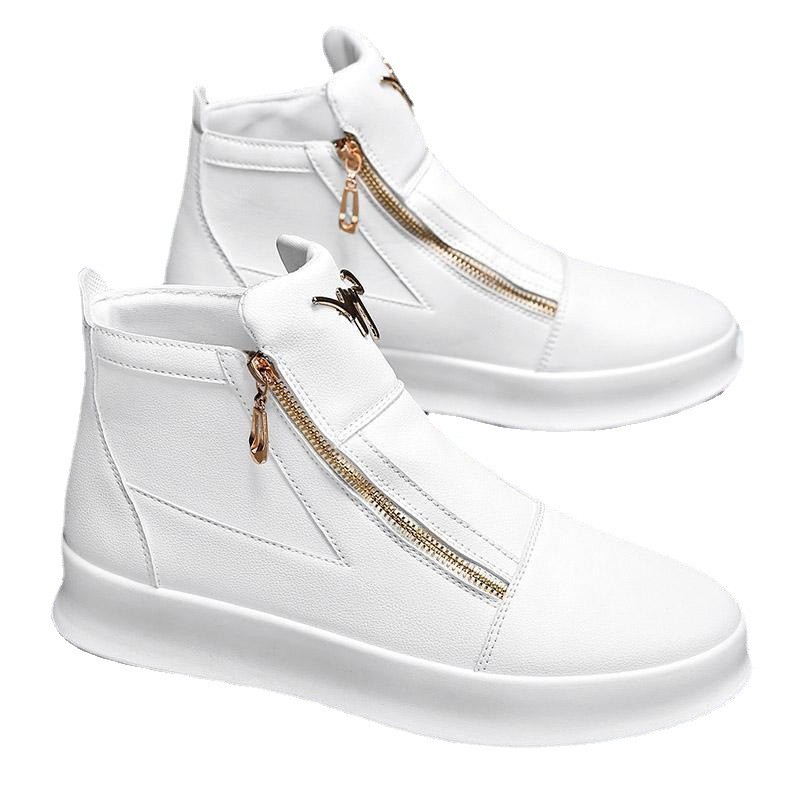 White Leather Boots Personalized Metal Men's Shoes Double Zipper Martin Boots Trendy Brand Sports Casual Sneakers Wholesale