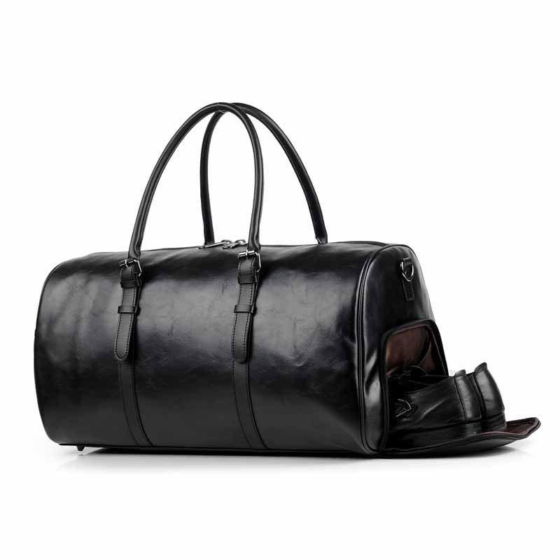 Men Women Outdoor Gym Duffel Bag PU Leather Travel Bag Weekender Overnight Luggage Handbag Tote with Fitness Shoe Compartment