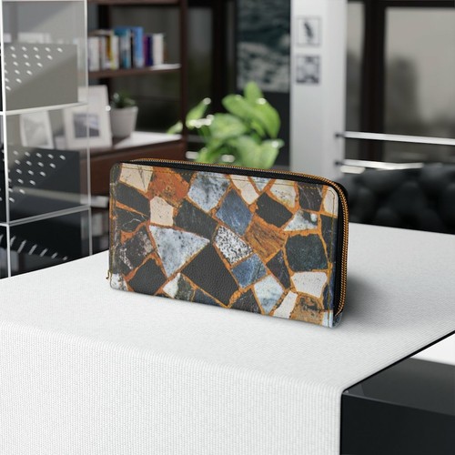 Zipper Wallet, Multicolor Geometric Stone Style Purse