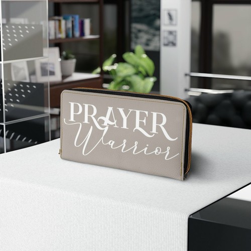 Zipper Wallet, Taupe & White Prayer Warrior Graphic Purse
