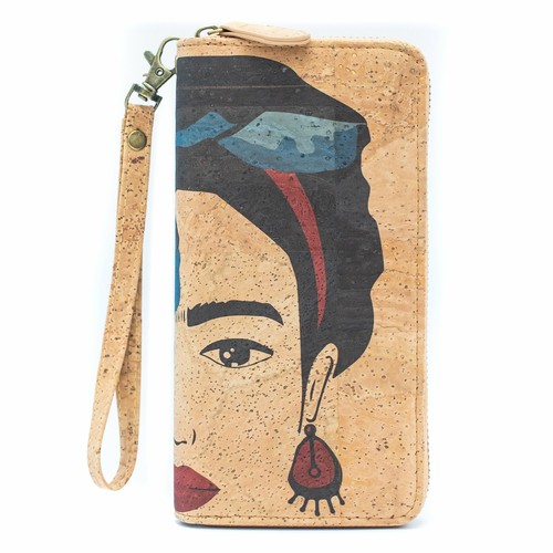 Floral Frida Art Cork Zipper Wallet- BAG-2076-B