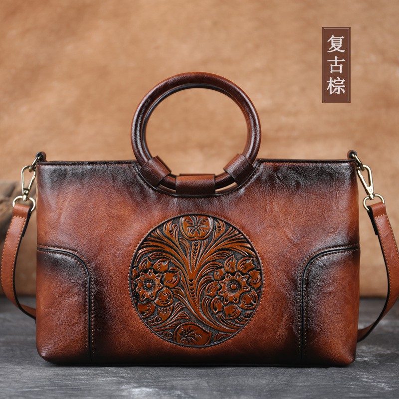 Fashion PU Women's Bag Embossed Retro Handbag Contrasting Color Temperament Mother Bag Literary And Artistic National Style Small Square Bag On Behalf Of