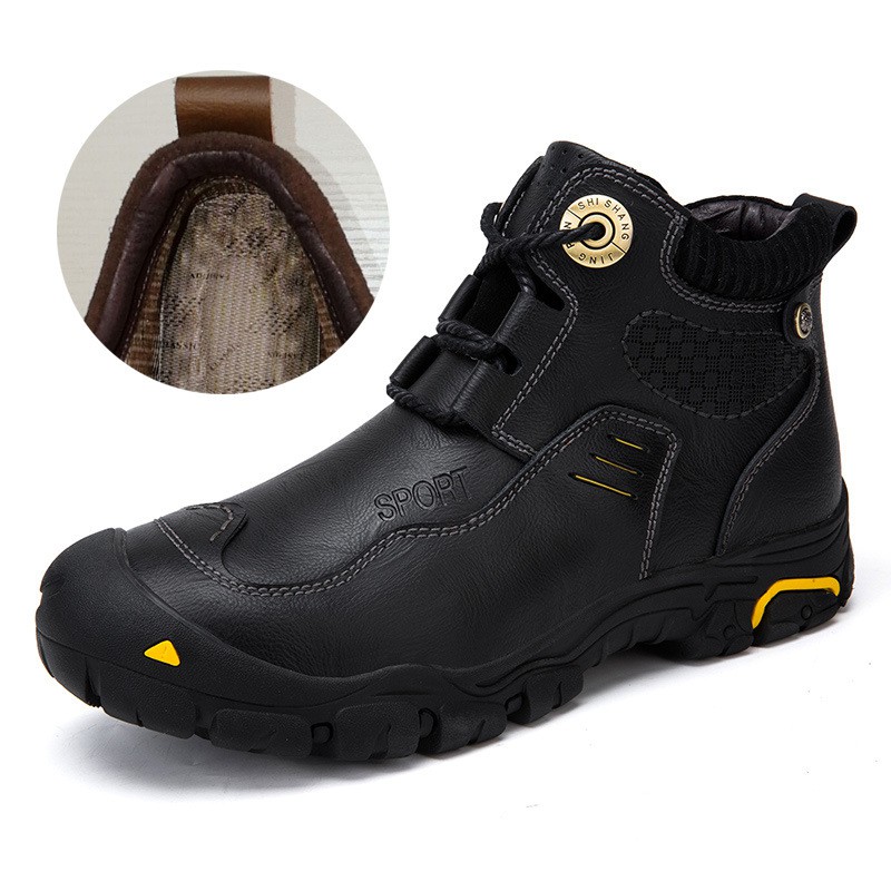 2021 Men's Single Cotton Two-layer Leather Handmade Leather Shoes Wear-resistant Non-slip Warm Cross-border Large Size Explosive Boots