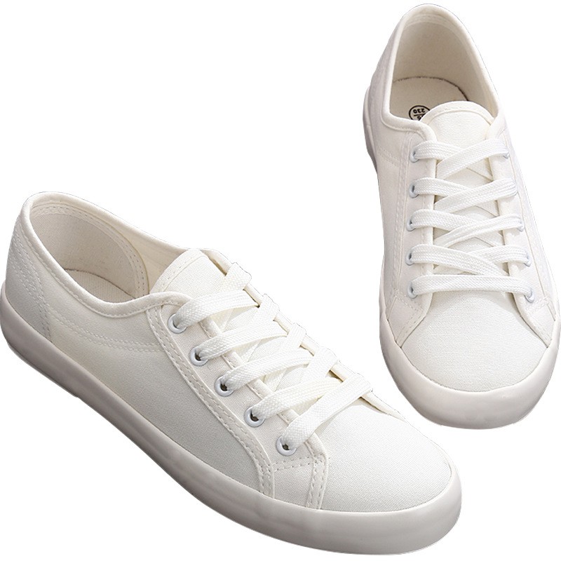 Women's flat-heel all-match literary lace-up white shoes