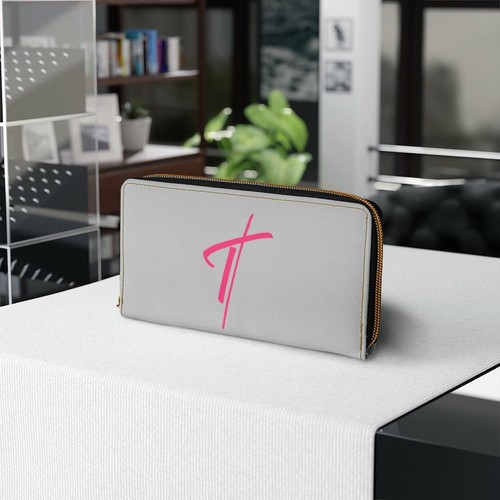Zipper Wallet, Grey & Pink Cross Graphic Purse