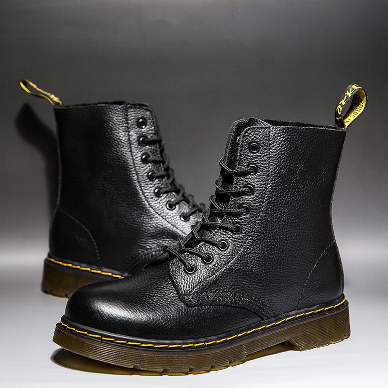 Women's Black Soft Leather Martin Boots