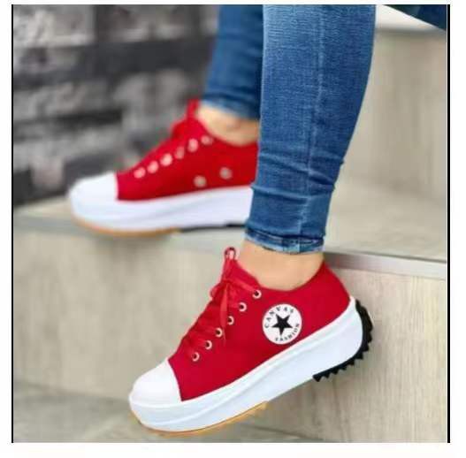 Spring New Low-cut Thick-soled Casual Single Shoes With Round Toe Sponge Cake Bottom Large Size Five-pointed Star Canvas Shoes Women