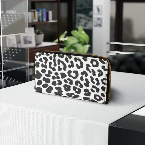 Zipper Wallet, Black & White Leopard Style Purse