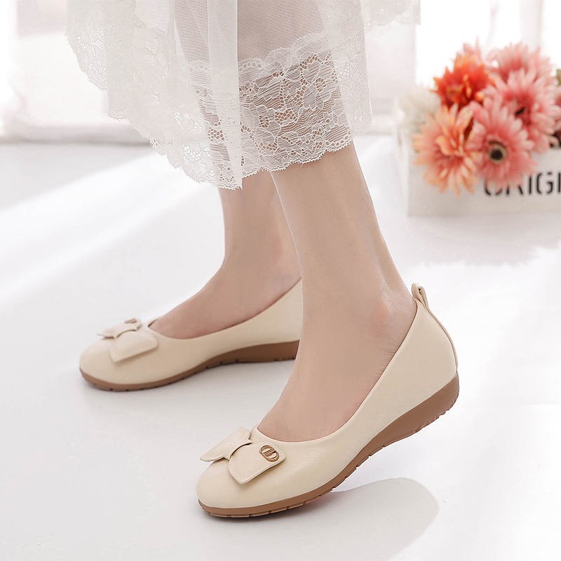 Doudou Shoes Women's 2021 Spring And Autumn New All-match Shallow Mouth Flat Shoes Bow Casual Mother Shoes Soft Sole Shoes