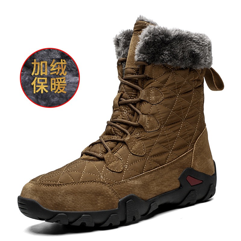 Men's High-top Plus Velvet Warm Casual Leather Shoes Thick-soled Outdoor Snow Boots Large Size Men's Cotton