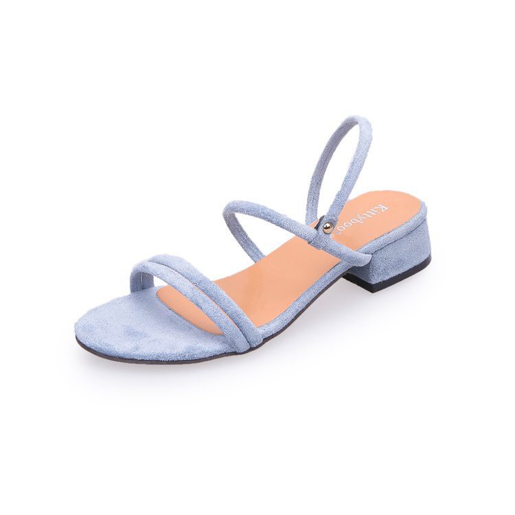 2021 Summer New Korean Version Thin Strap Mid-heel Square-heel Sandals Comfortable And Versatile Student One-word Buckle Strap Women's Sandals Wholesale