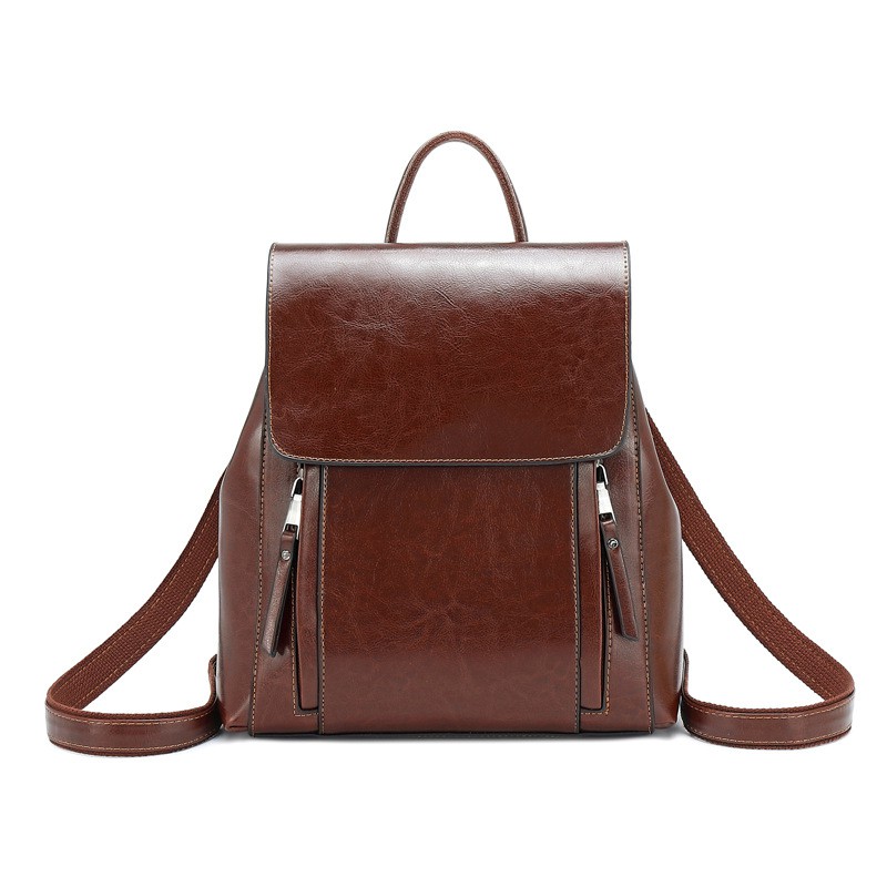 Backpack Women's 2022 New Leather Women's Bag Fashion Oil Wax Cowhide Backpack High-end Women's Backpack