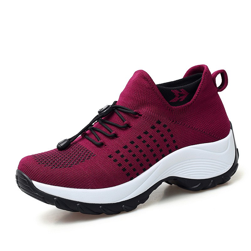 Cross-border Popular Large Size Women's Shoes Mom Shoes Rocking Shoes Socks Shoes Casual Flying Woven Women's Shoes Foreign Trade Lace-up Platform Shoes